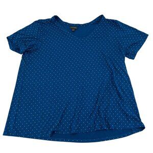 J.Jill Wearever Collection Blue Polka Dot V-Neck Short Sleeve Top XL Rayon/Spand